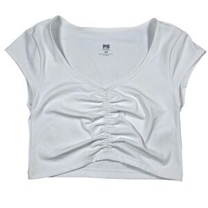Popsugar PS Womens White Cap Sleeve Ruched Front Cropped Fitted Tee Size XS NWT